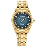 Ladies Eco-Drive Dress L Classic Watch, Gold-Tone Stainless Steel Bracelet, Blue Dial, 3 Hand (Model: EM1142-84L)