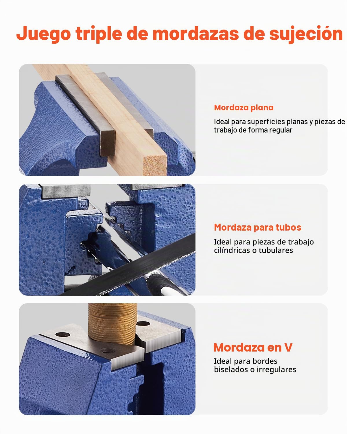VEVOR Tornillo de Banco de Alta Resistencia con Yunque Ancho de Mordaza de 165 mm Apertura Máxima de 125 mm Cabezal de Base Giratorio de 360°, Garganta de 75 mm Fuerza de Sujeción de 24,98 kN