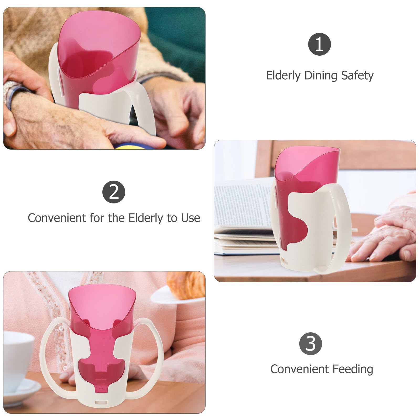 Alasum Vaso para Beber Doble Asa y Sistema Antiasfixia, Taza para Alimentación de Ancianos en Cama, Adecuado para Uso en Centros de Salud y Hogares
