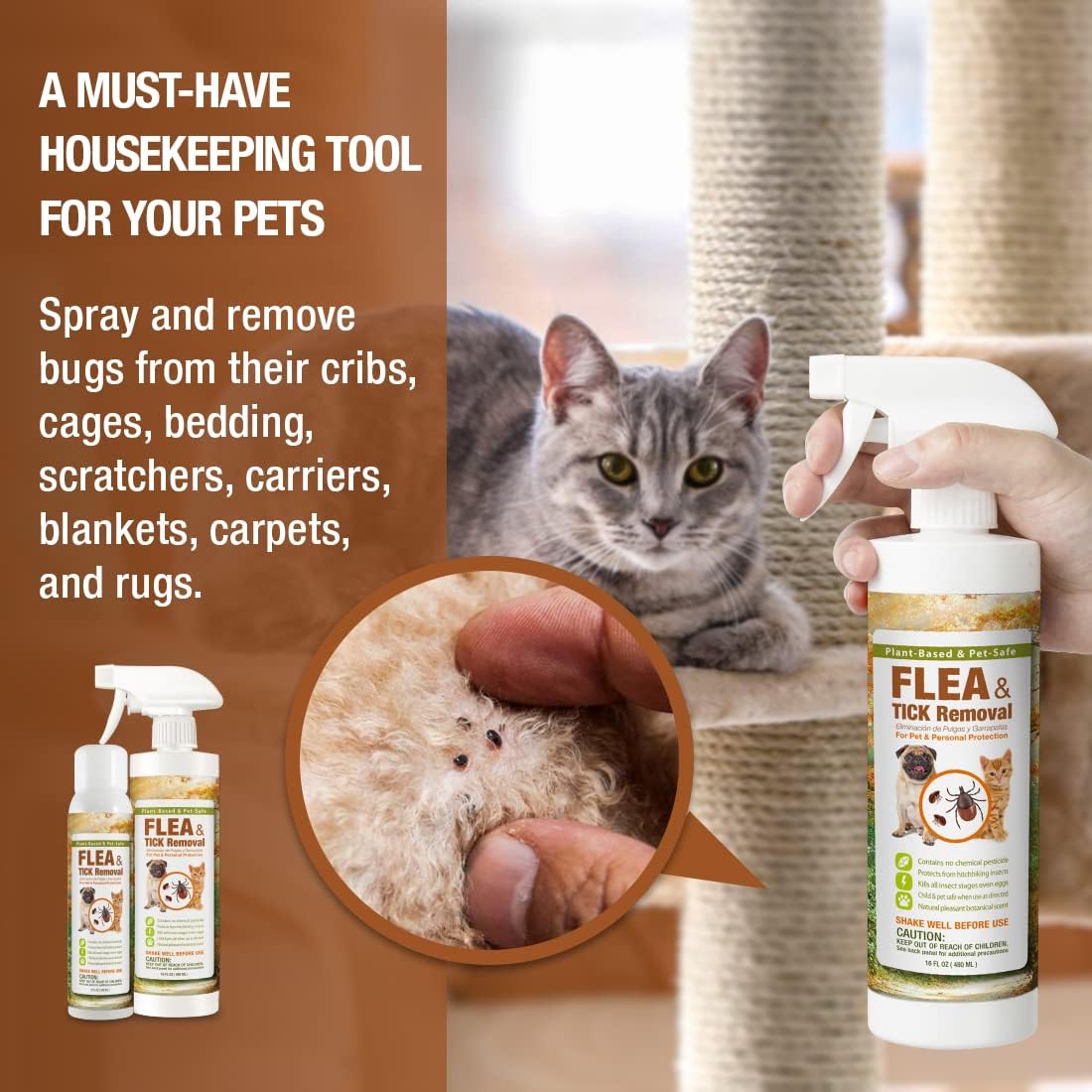 EcoVenger Flea & Tick Removal Spray 16oz for Dogs and Cats with EcoVenger Dog & Cat Collar Repellent 2-Pack Orange : Patio, Lawn & Garden