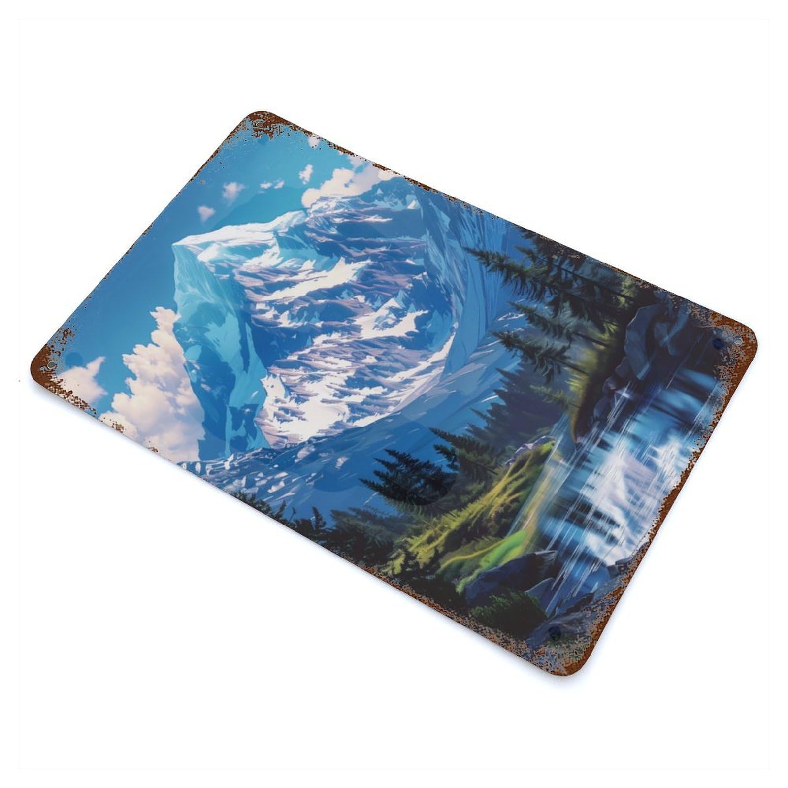 Mountain Landscape Nature Vintage Wall Sign 11.8"x7.9", Rust Effect Metal Decor for Living Room, Hallway And Home Decor