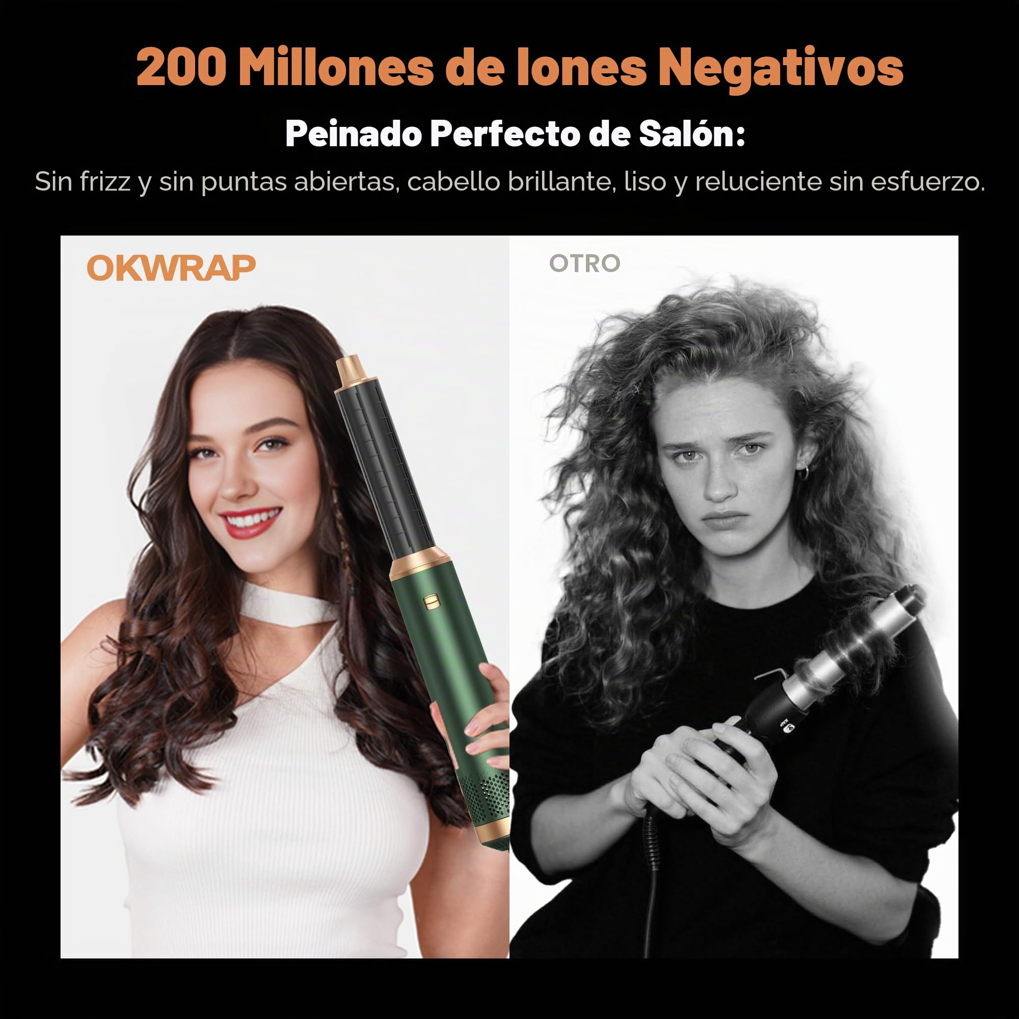 OKWRAP Secador 5 en 1 Secador Moldeador de Pelo Brochas para el peinado | 5 Cabezales Intercambiables 3 Temperaturas moldeador pelo Cepillo Secador Pelo uego de brochas para secar el cabello