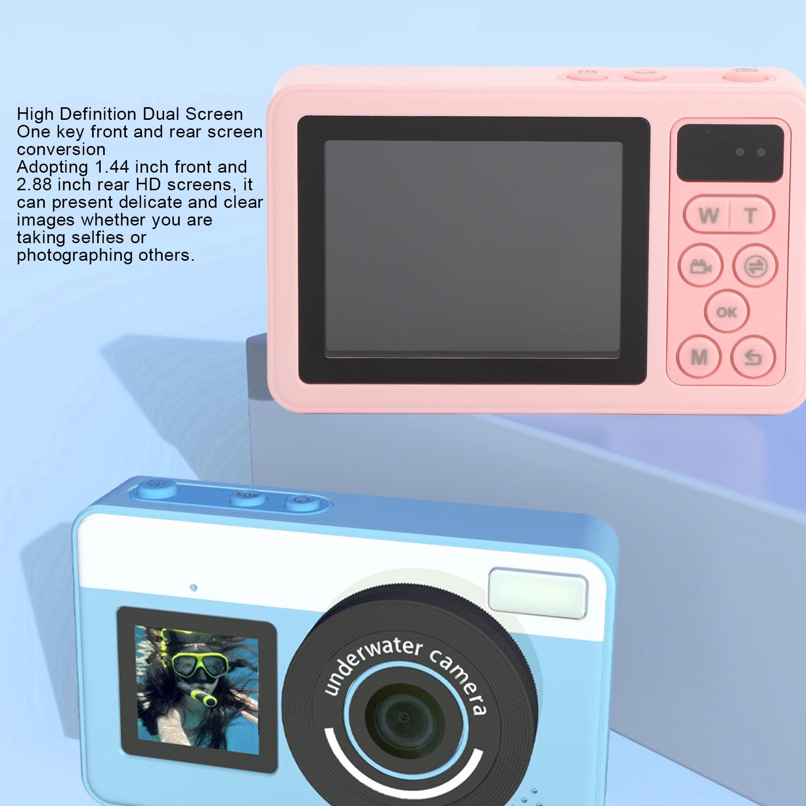 48MP 18X Zoom Underwater Camera with Front Rear Dual Screen, IP68 Rain Proof, for Diving, Students (Roseate)