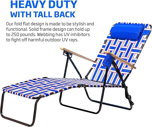 Miniatura 5 de EasyGo Product Tumbona de acero plegable para patio, camping, piscina, asas de madera, 1 unidad, rojo, blanco, azul