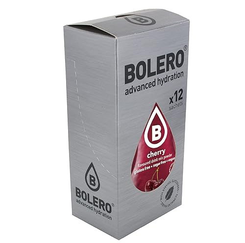 Bolero Advanced Hydration - Palitos de una sola porción sin azúcar, prácticos paquetes de mezcla de bebidas sin calorías, cereza, 3 paquetes de 12