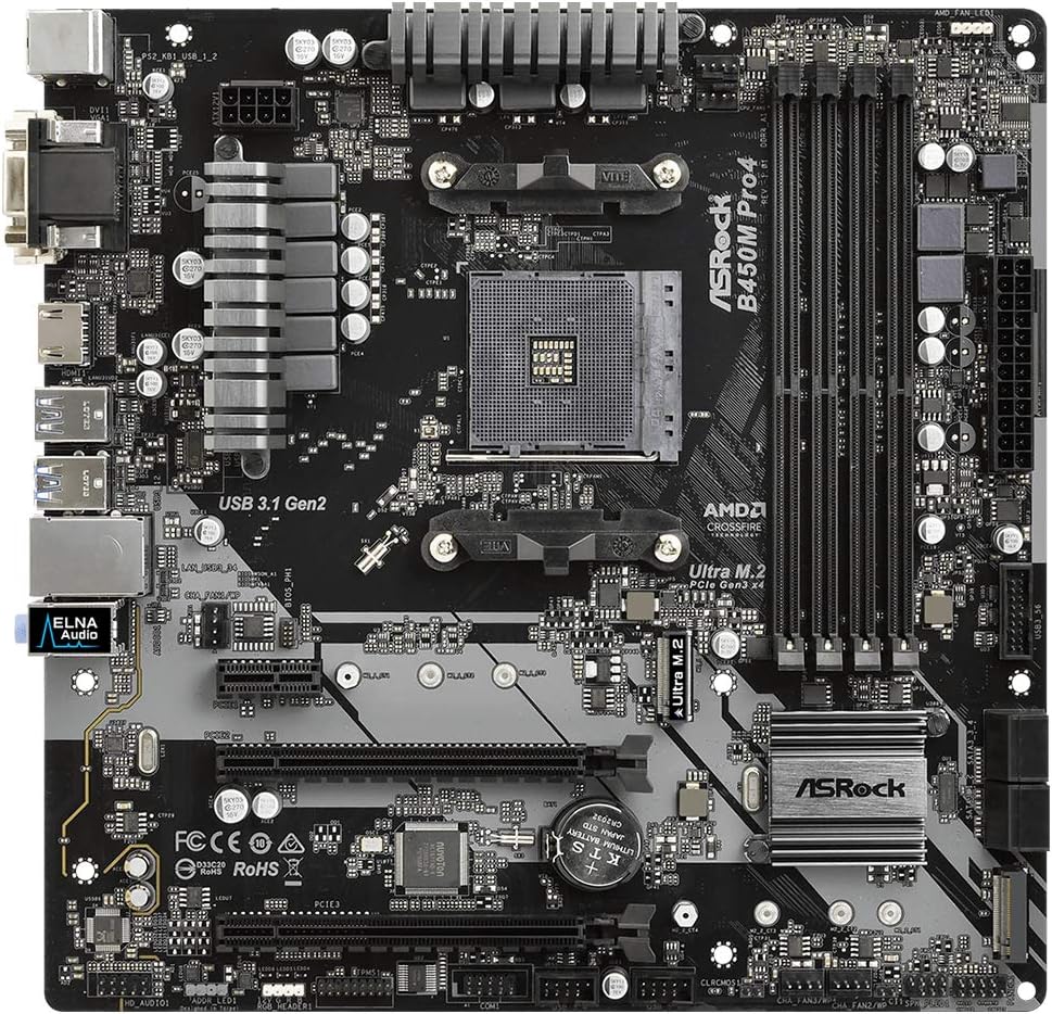 ASRock B450M Pro4 AM4 M-ATX D-Sub/HDMI/DVI DDR4 Retail - AMD Socket AM4 (Ryzen) - Micro/Mini/Flex-ATX Motherboard , black