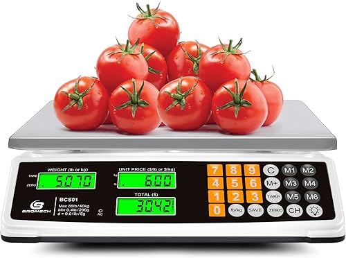 Báscula de cálculo de precios 88 lb40 kg Báscula comercial de alimentos para pesaje de productos de carne, pantalla LCD y retroiluminación verde