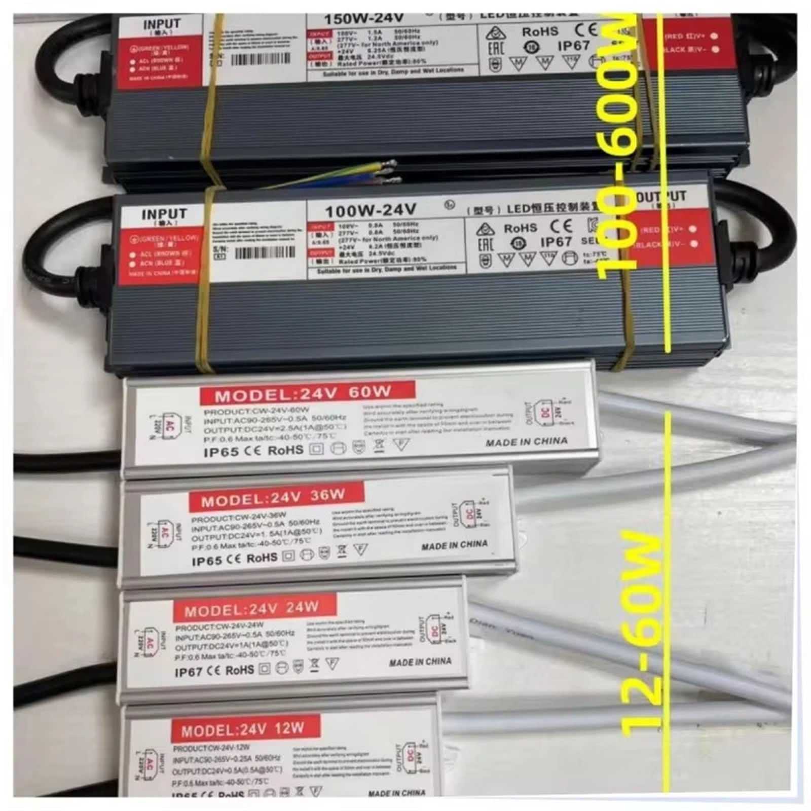 Illuminazione esterna impermeabile CA 220 V a CC 12 V 24 V Alimentatore LED Driver 24 W 36 W 60 W 100 W 150 W 200 W 300 W 600 W(12 V,36W)