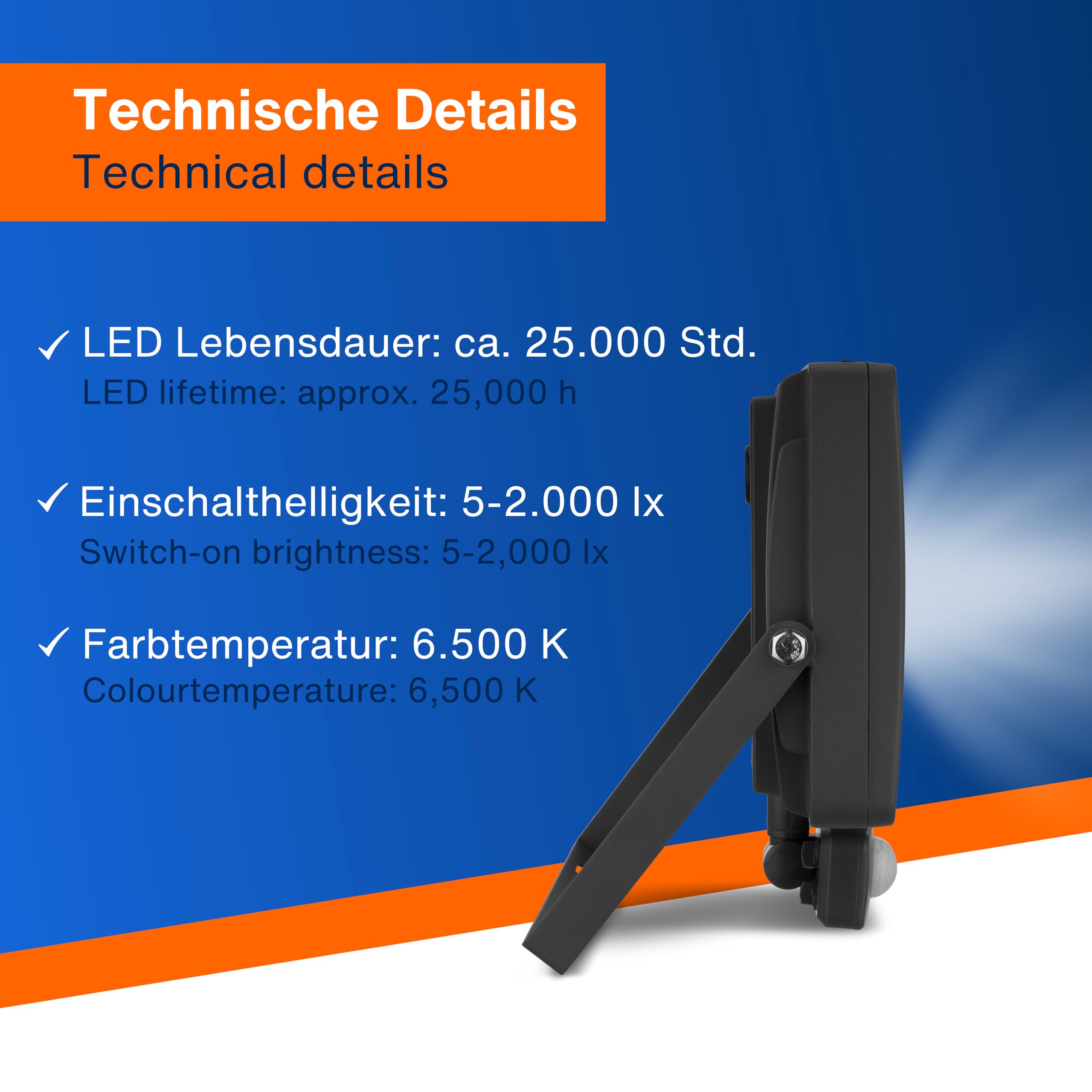 REV Aussenlampe FLARE - LED Aussenleuchte mit Bewegungsmelder, IP44, Strahler außen 50W, 4250 Lumen, 6500K, Erfassungswinkel 90° auf 7m, anthrazit