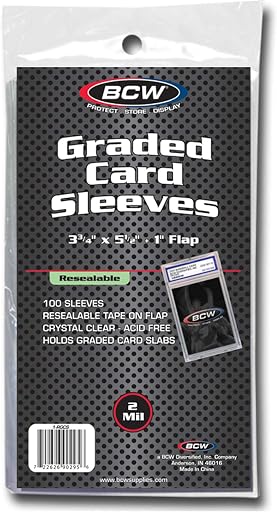BCW Resealable Graded Card Sleeves | 100 Pack | Universal Fit for PSA, Beckett, SGC & More | Acid-Free Archival Polypropylene | 3¾ x 5½ with 1” Flap
