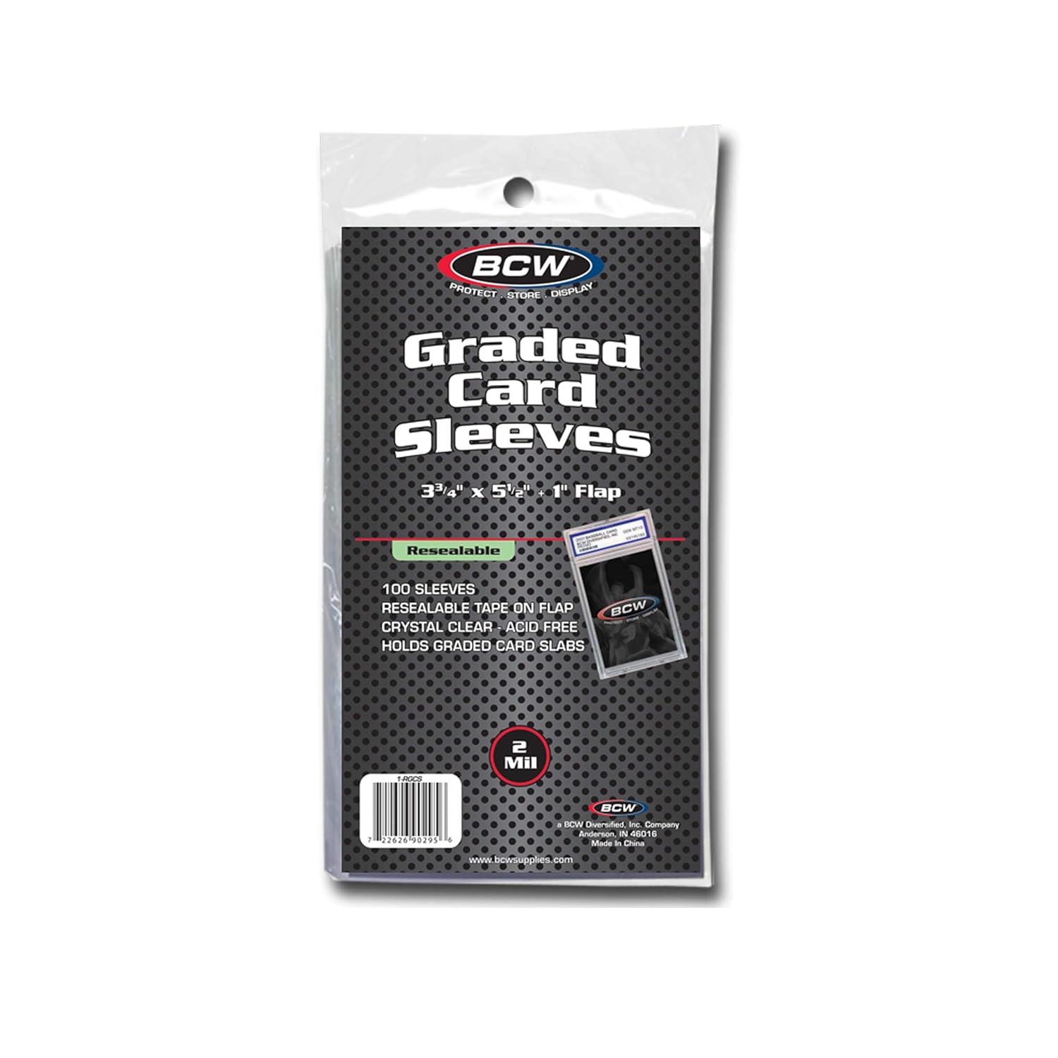 BCW Resealable Graded Card Sleeves - 100 Pack Clear Polypropylene Protection for PSA Beckett More Acid-Free Archival Quality