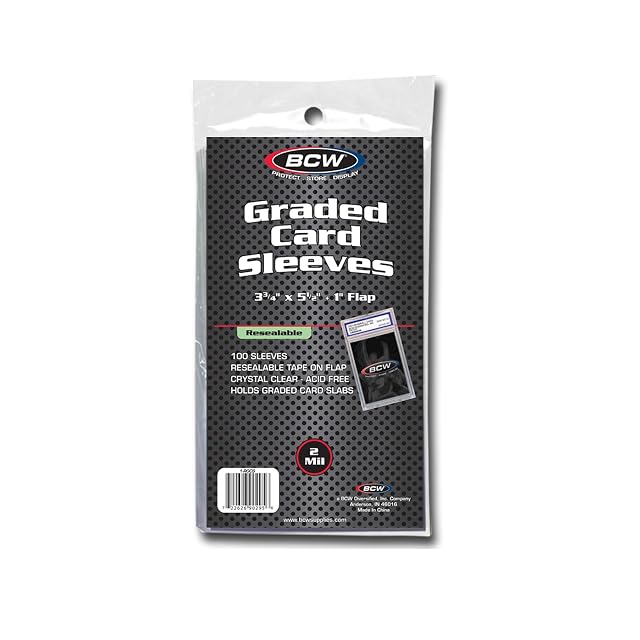 BCW Resealable Graded Card Sleeves - 100 Pack Clear Polypropylene Protection for PSA Beckett More Acid-Free Archival Quality