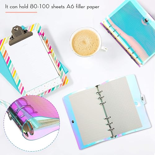Miniatura 4 de 6 carpetas transparentes arcoíris para cuaderno con 6 anillas, carpeta de PVC suave, cubierta de carpeta A6, agenda personal de hojas sueltas con