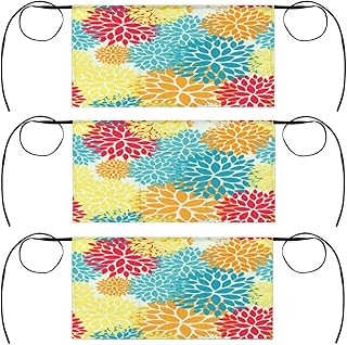 XMNYGJ 3 Pack Waist Apron Set Floral Colorful Pattern Waitress Aprons 3 Pockets Waterproof Half Apron for Bartender Restaurant Barista Teachers BBQs Parties