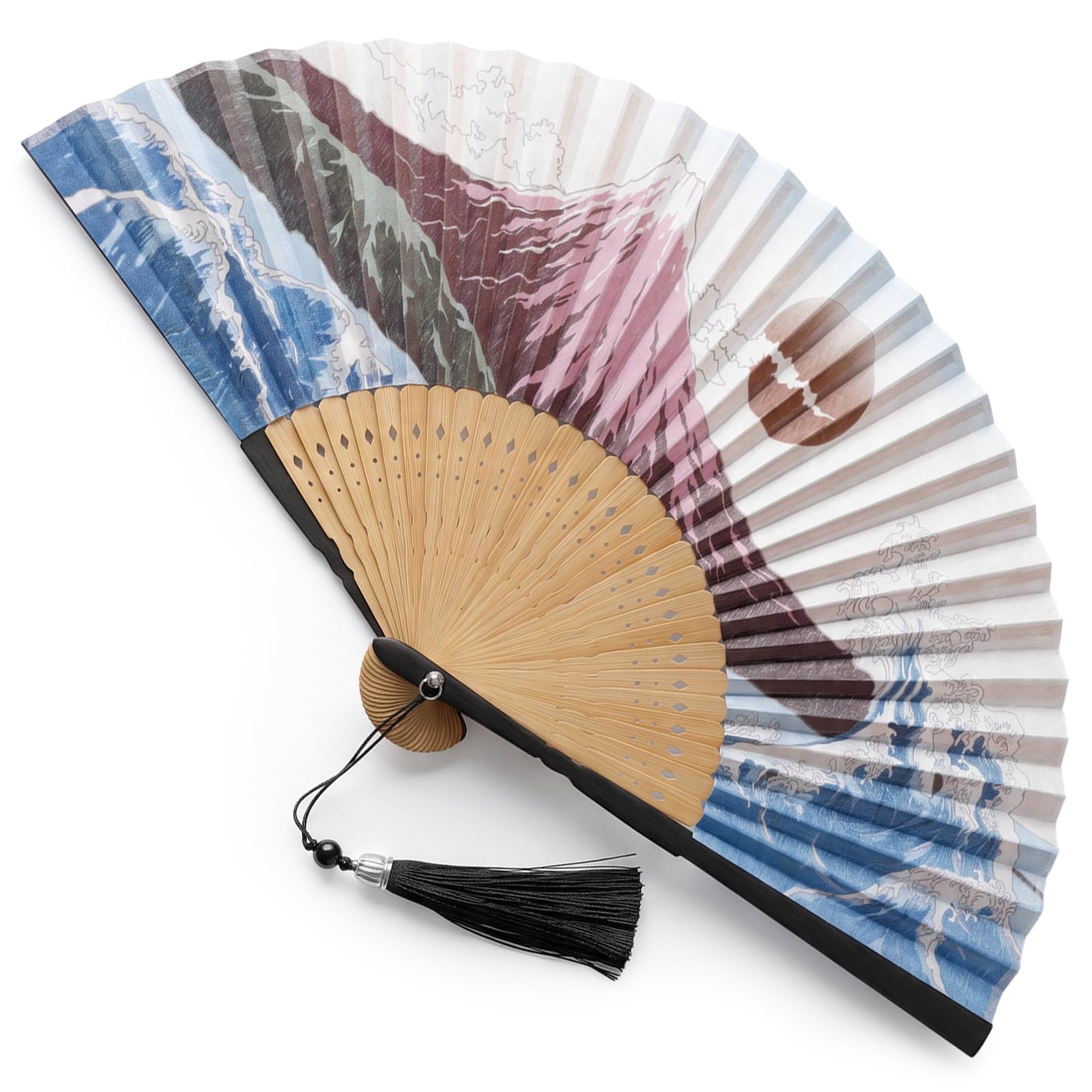 Grevosea Folding Hand Fan for Women and Men- Elegant Bamboo and Silk Fans Wooden Folding Bamboo Gan Hand Fans for Weddings Parties and Home Decor - Chinese and Japanese Inspired Designs (Sakura)