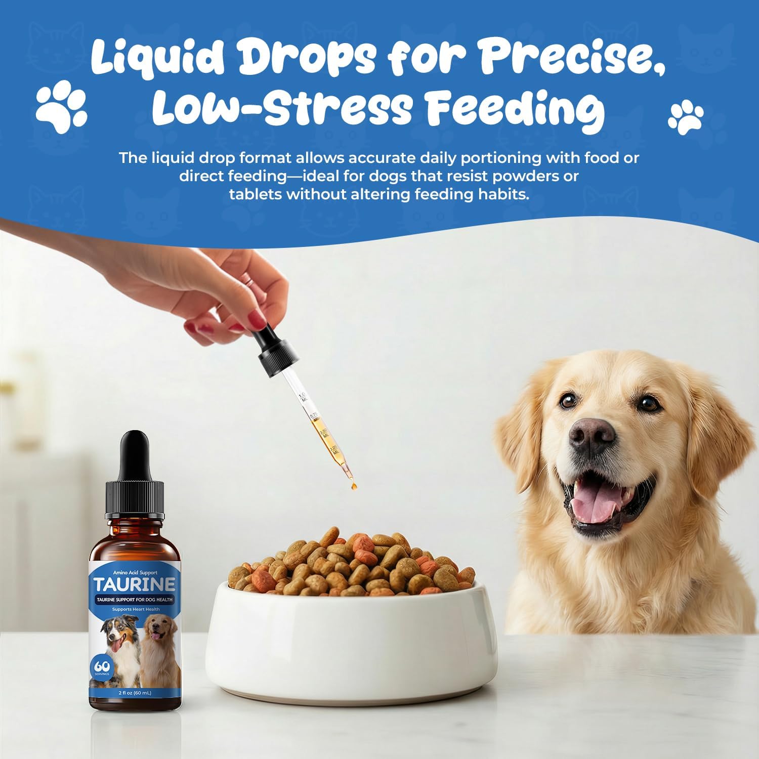 Taurine Liquid Supplement for Dogs, Daily Amino Acid Drops Supporting Heart & Muscle Function, Energy Balance & Physical Stability (60 ml (Pack of 1))