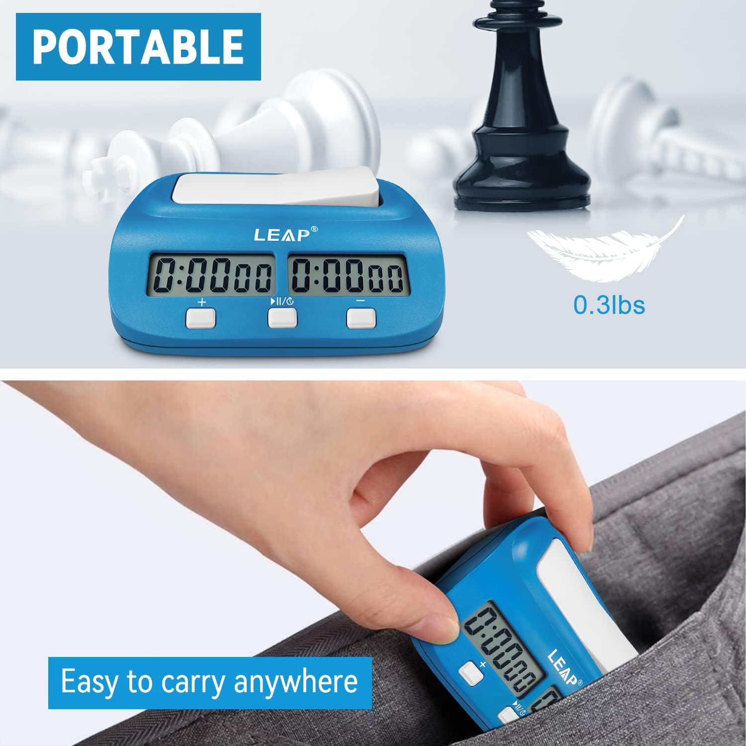 LEAP Digital Chess Clock Timer with Bonus and Delayed Time Features Chess Timer for Chess Game I-GO and Chinese Chess (Blue)