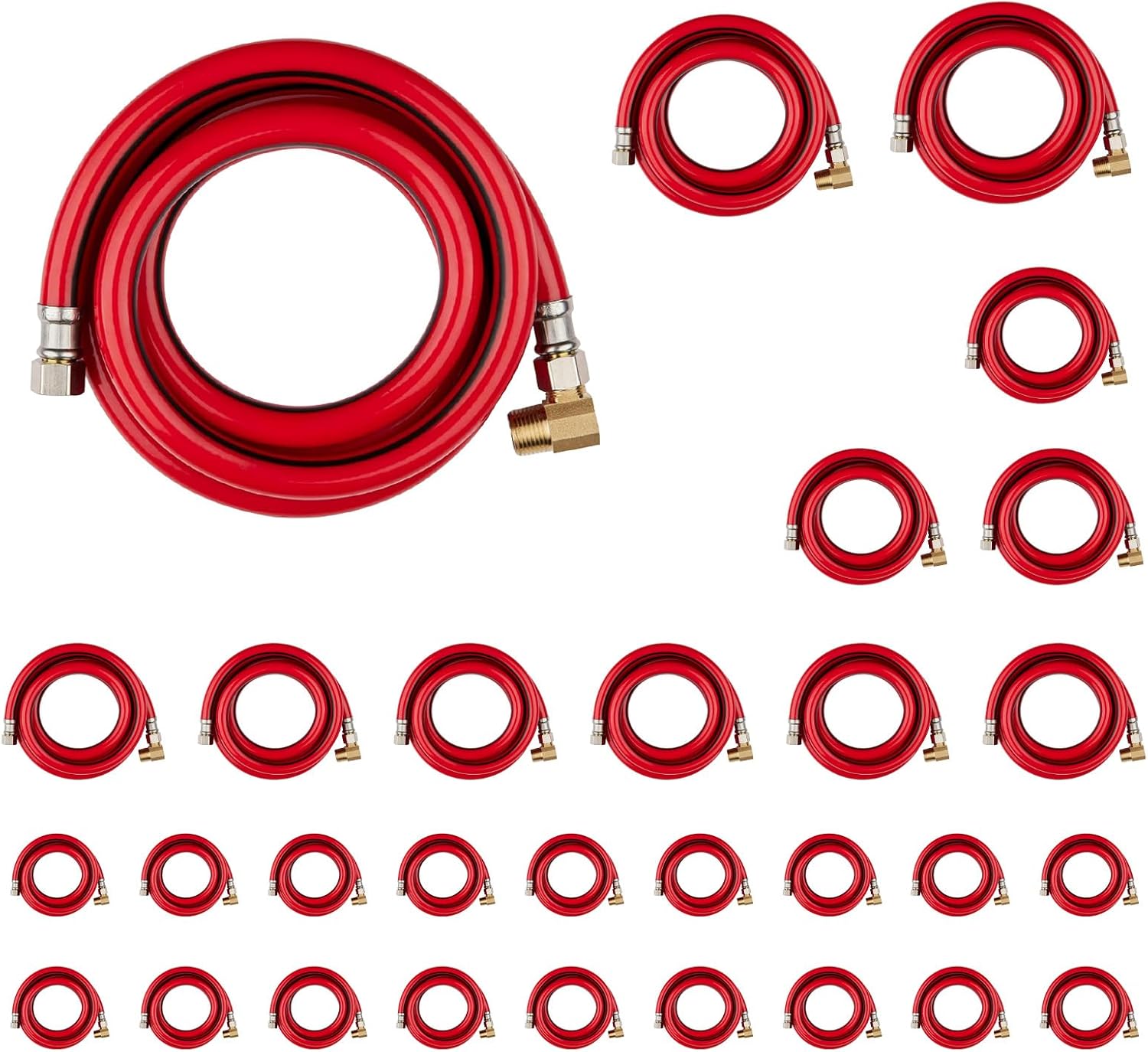 30-PACK Niikappu 6 FT Red PVC Dishwasher Hose with Attached 90 Degree 3/8" MIP Elbow, 3/8" x 3/8" Comp Water Supply Line