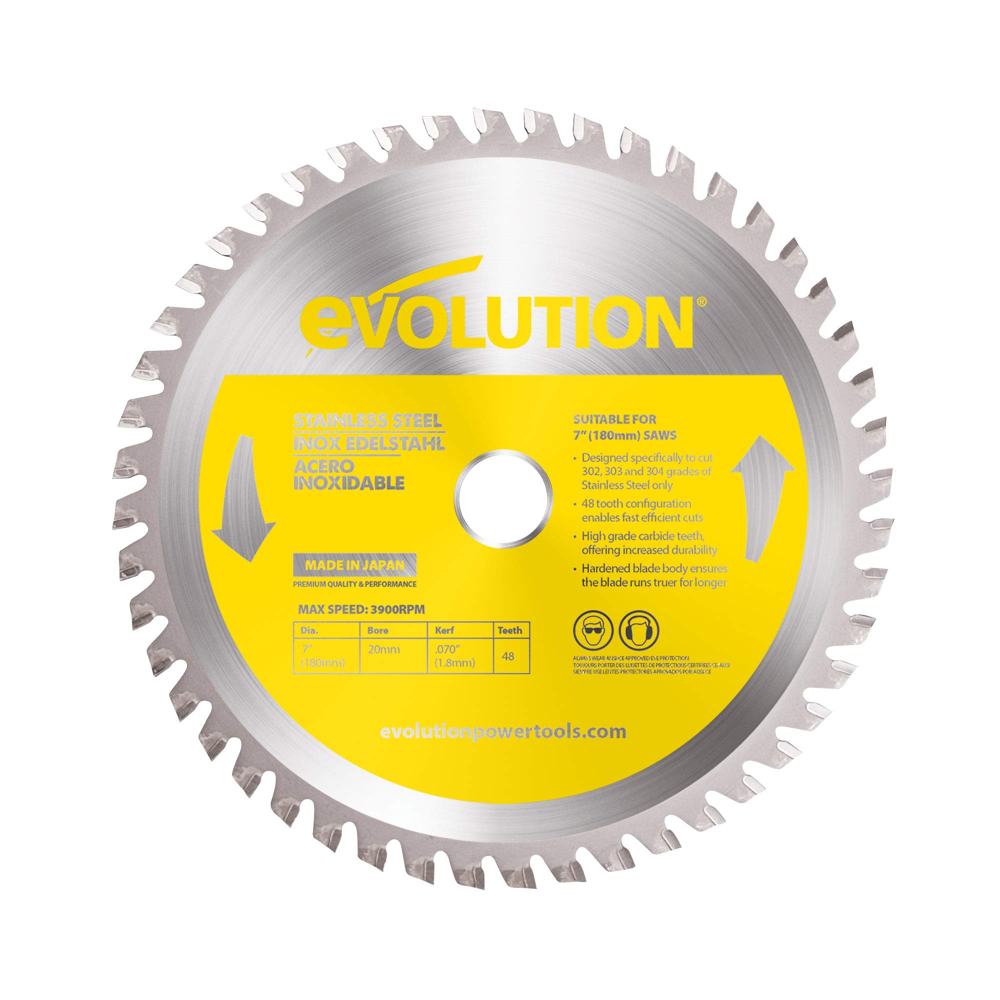 Evolution Power Tools 180BLADESS Stainless Steel Cutting Saw Blade, 7-Inch x 48-Tooth, Yellow