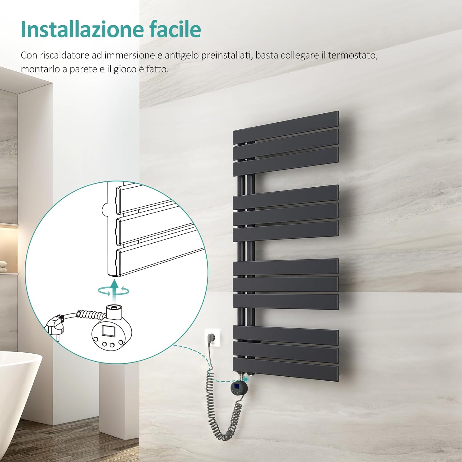 Diagram showing correct and incorrect heating rod installation positions