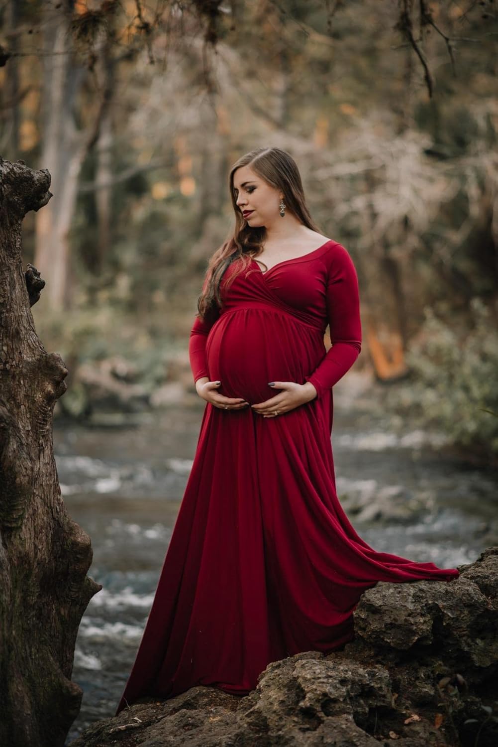 Size L Saslax Maternity Off Shoulders Half Circle Gown for Baby Shower Photo Props Dress