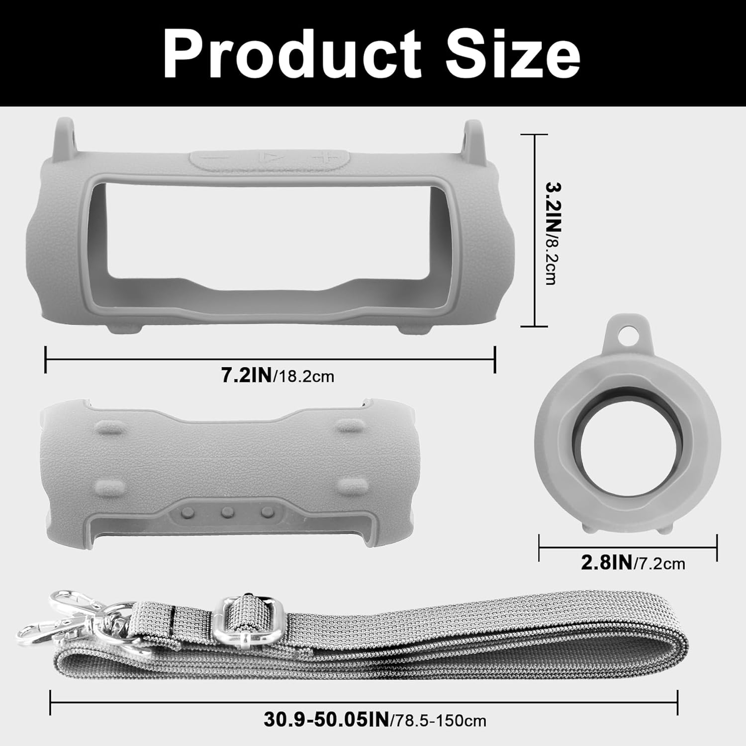 Aenllosi for JBL Flip 7 Protable Bluetooth Speaker Silicone Cover Case with Adjustable Shoulder Strap,White (Case Only) - Image 5