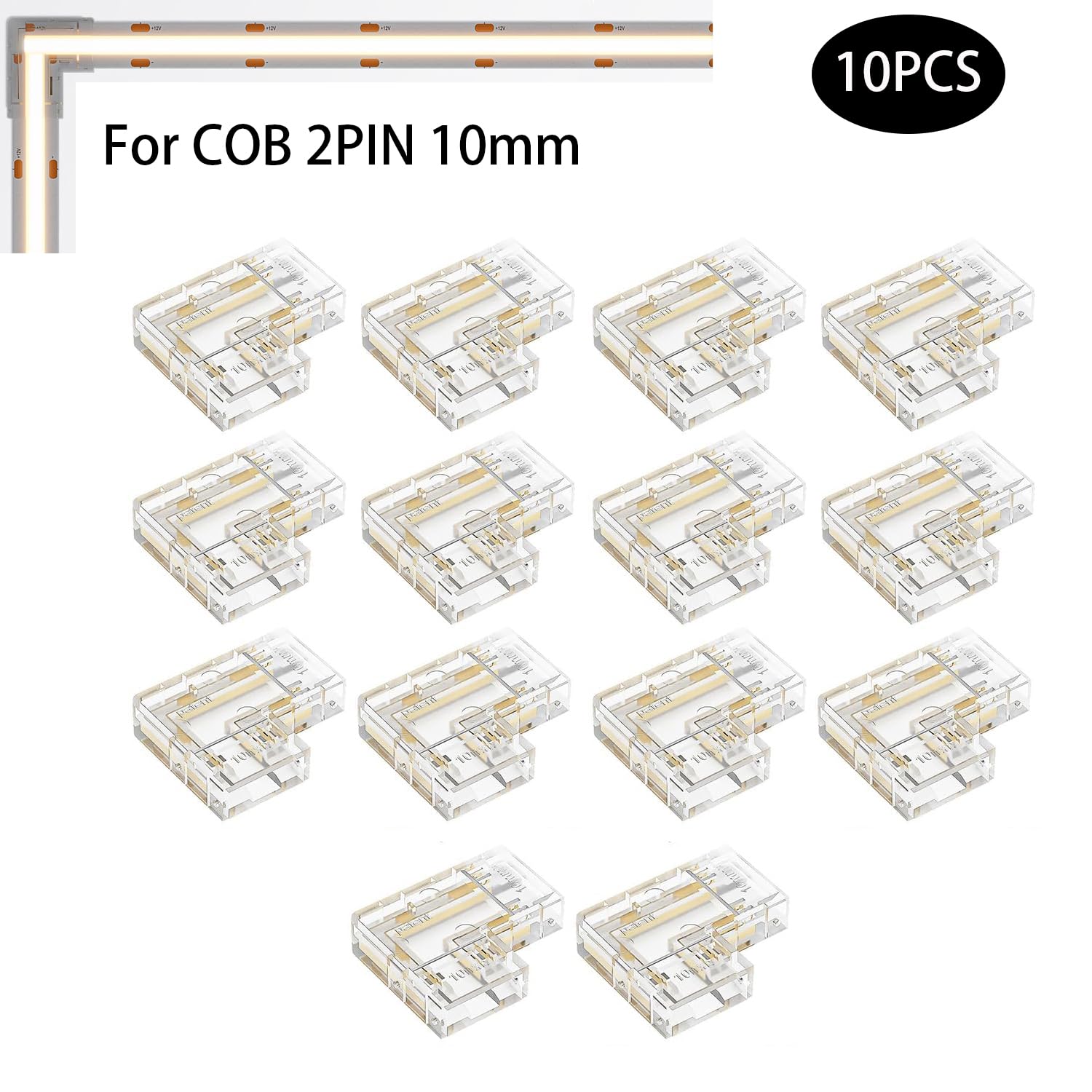 TOKERU LED Strip Connector, 20 Pack, 8mm, 2-Pin (L -Shaped (COB/SMD), 10mm), Transparent - Image 2