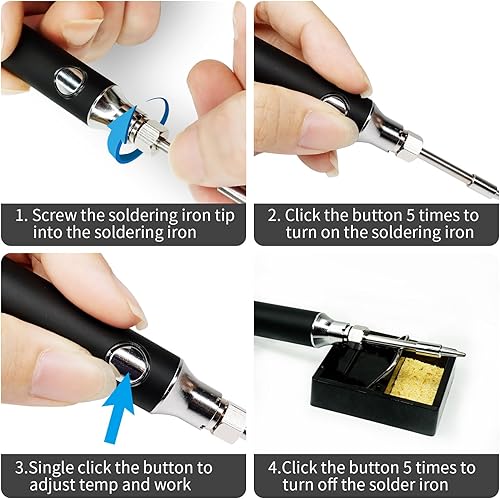 Miniatura 5 de SEQURE Kit de soldador inalámbrico de 1000 mAh, portátil, USB, kit de soldadura recargable para electrónica, reparación de electrodomésticos,