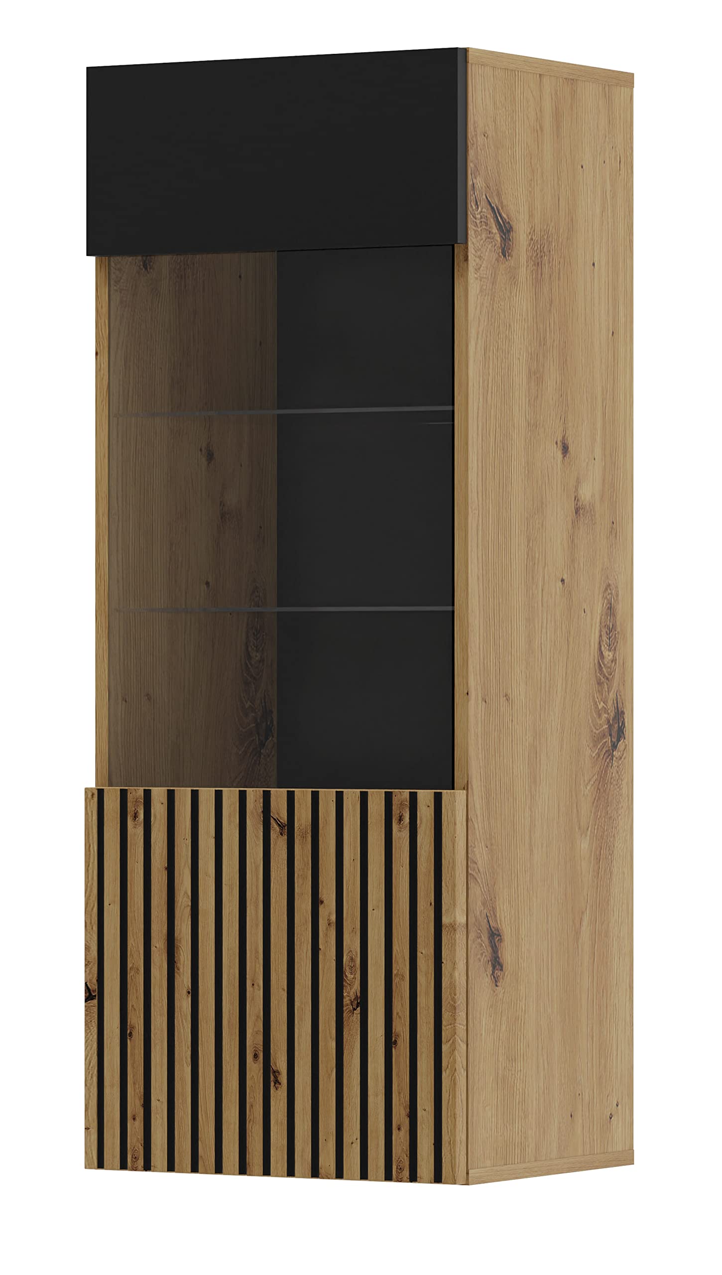 Homlando AURIS B Wohnwand – Modernes Wohnzimmer Sets in Eiche Artisan Schwarz Matt mit TV-Lowboard, Vitrine und Wandregal. Elegantes hochwertige MDF-Lamellenfront.
