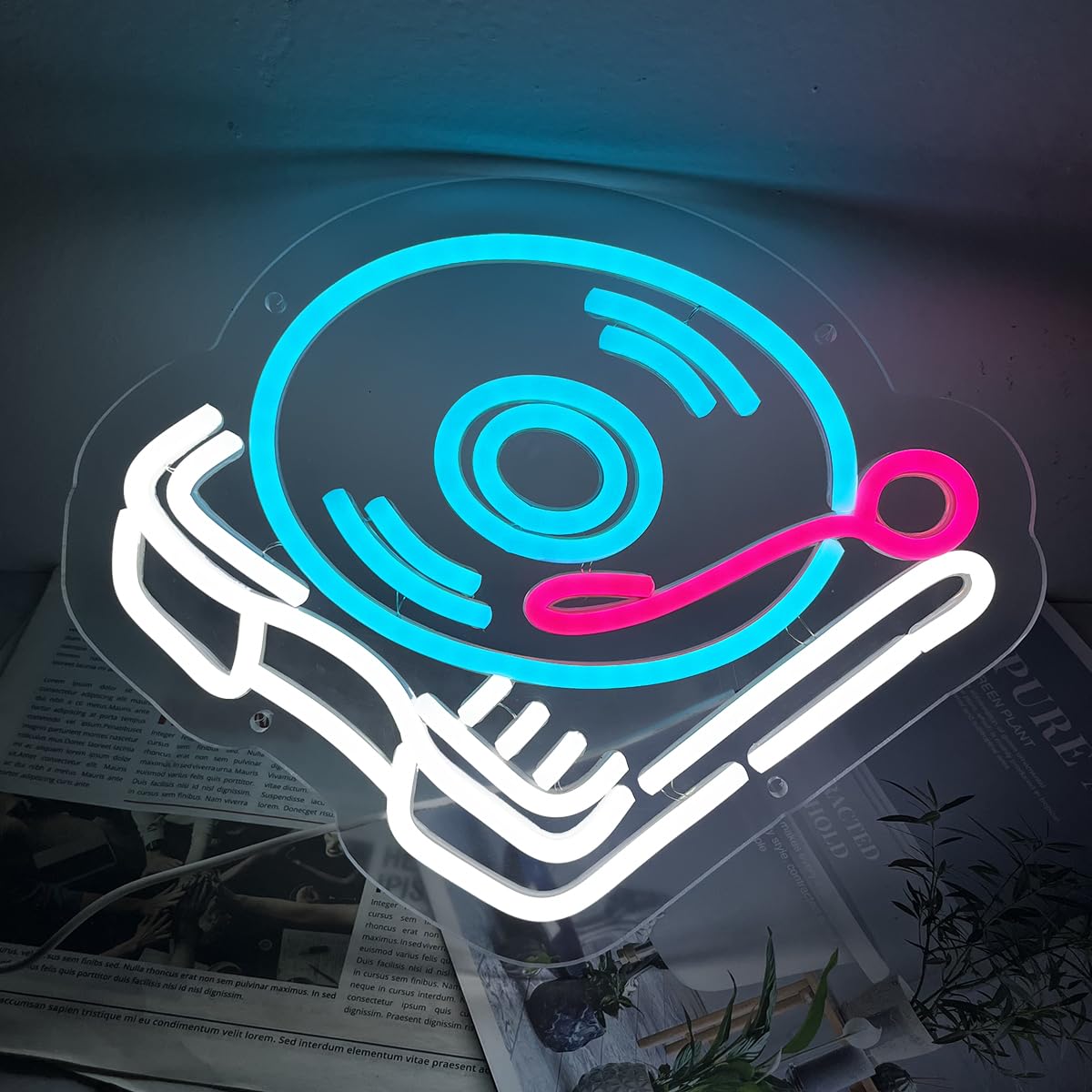 Record Player Neon Sign Retro Turntable Music Neon Light Music Room Studio Decor LED Light Up Sign USB Powered Dimmable for Bedroom Man Cave Game Room Live Streaming