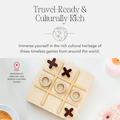 Miniatura 5 de Kulture Games Juego de mesa 2 en 1 Mancala Tic Tac Toe - Juego de Mancala plegable de madera para todas las edades - Portátil, diseño estético -