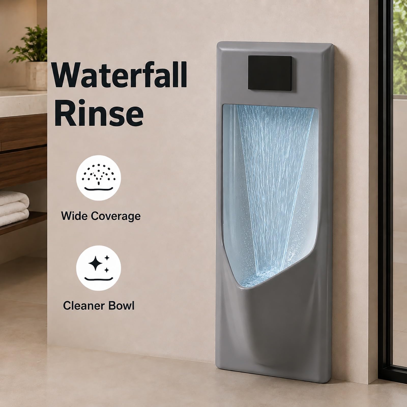 Urinoir Mural, Chasse D'Eau Automatique à Capteur, Urinoir en Céramique | 7 Pouces, Gain Place, Bouchon Vidange Intégré, Conception Embarquée pour Toilettes, Hôtels, Bureaux