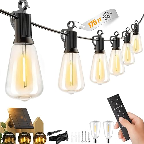 Miniatura 10 de Brightown - Cadena de luces solares para exteriores de 38 pies con control remoto, 16 bombillas LED inastillables, 3 modos de luz, impermeables