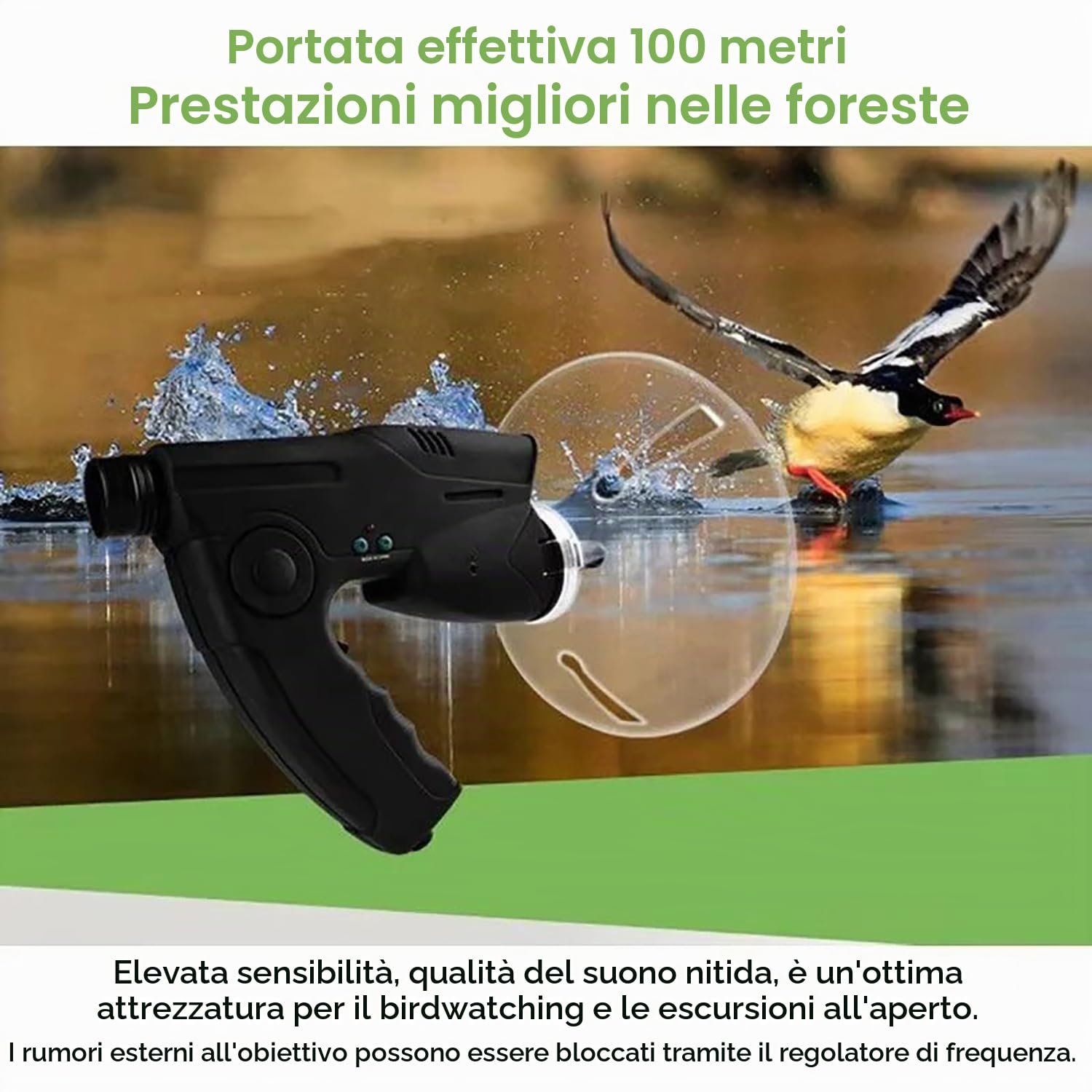 Microfono Direzionale Parabolico, Dispositivo di Ascolto a Lunga Distanza 8-200 m, Detective con Auricolari, Ingrandimento 8X, Amplificatore Sonoro, Registrazione per Birdwatching Animali