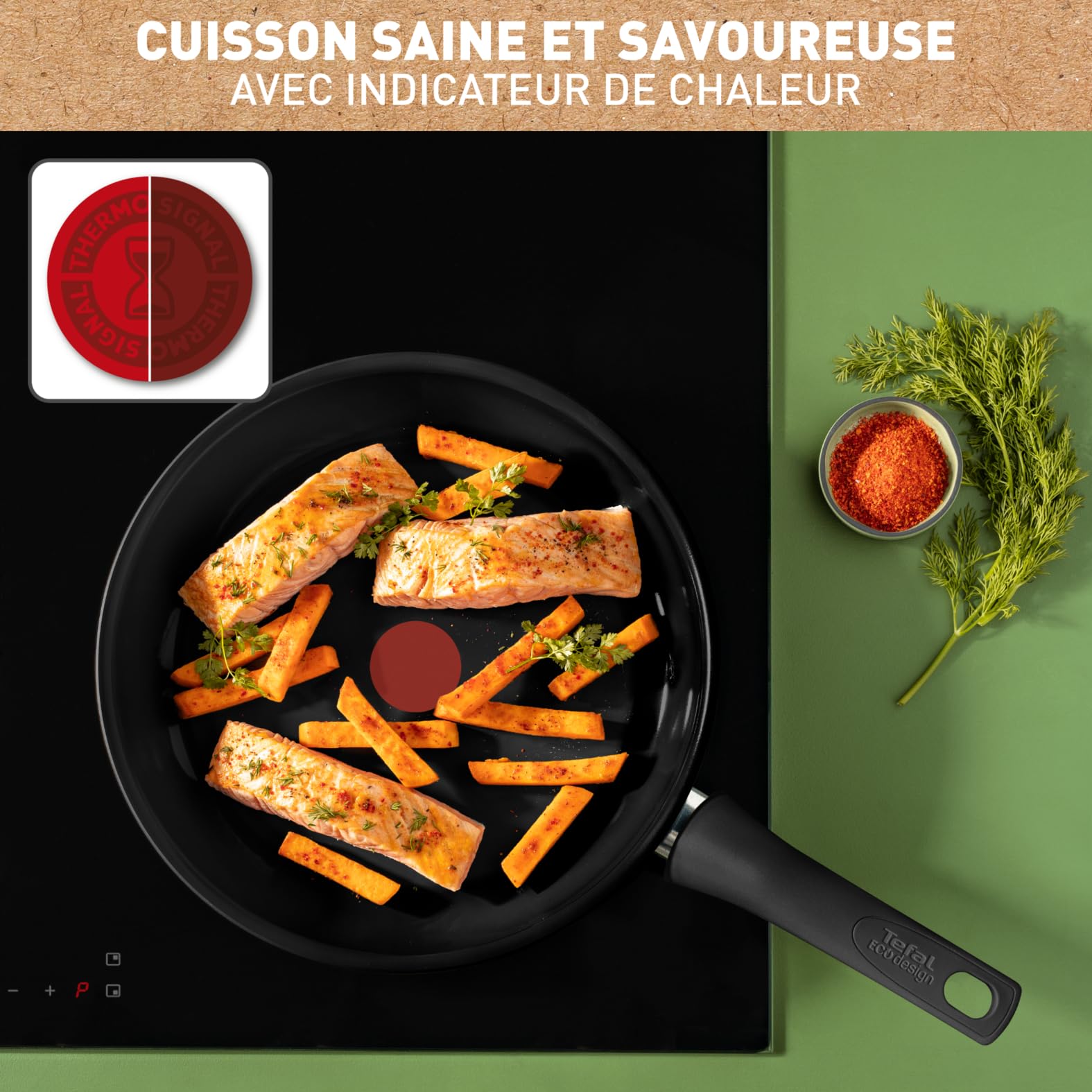 Tefal Renew On Poêle 28 cm, Induction, Revêtement céramique antiadhésif, Surface résistante, Eco-Design, Indicateur de chaleur C4350632, Noir