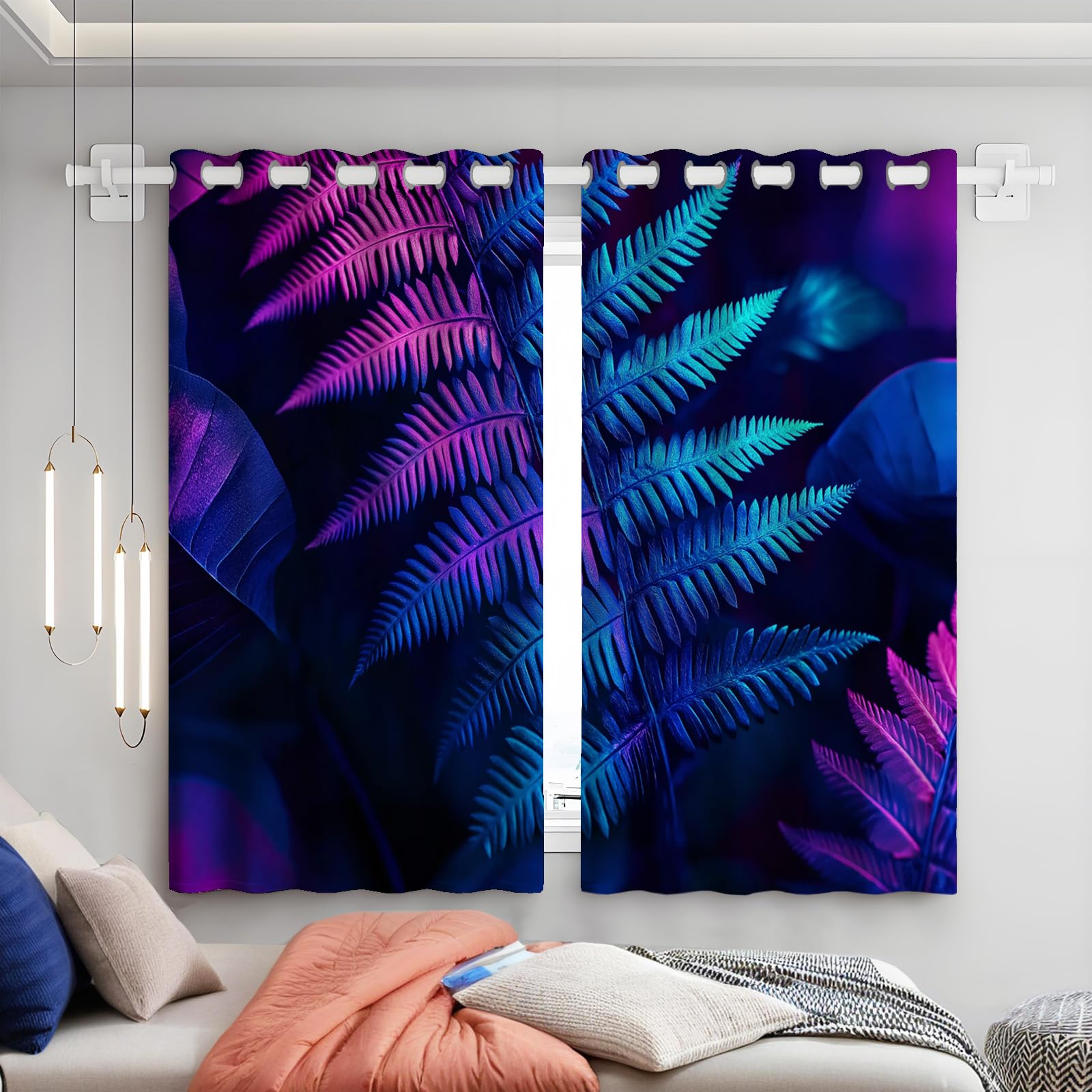 Rideau thermique motif fougères occultant pour isoler la chambre moderne