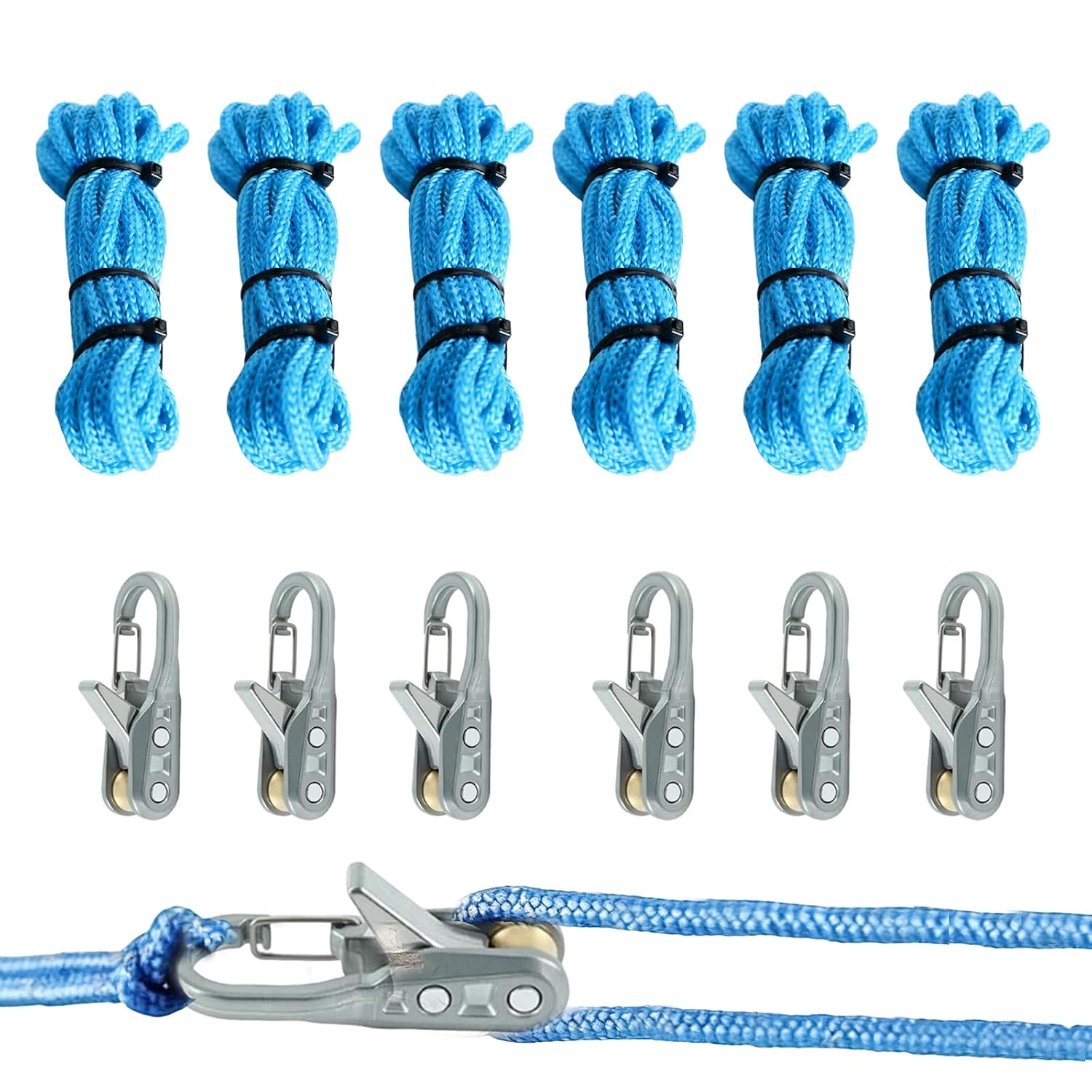 6-Pack Rope Roller Cam Lock Tensioner, Rapid Adjustable Cord and Rope Tightening and Cinching Tool for Camping Boating Tent Tarp & Outdoor Gear Easy Adjustable Rope Tightener for 3mm 4mm