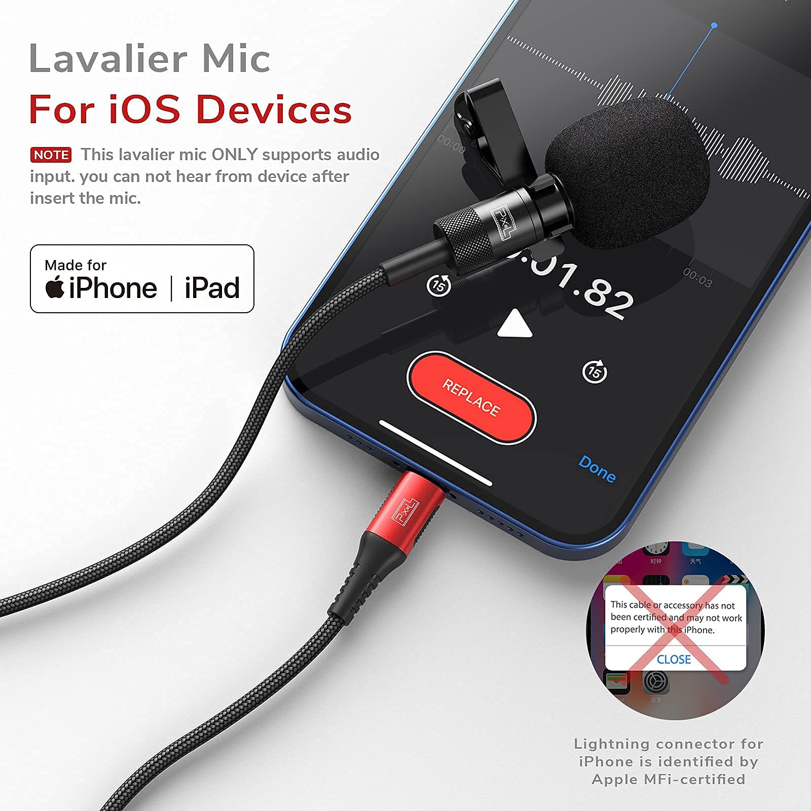 Amazon.com: PIXEL Lavalier Microphone for iPhone (Apple MFi