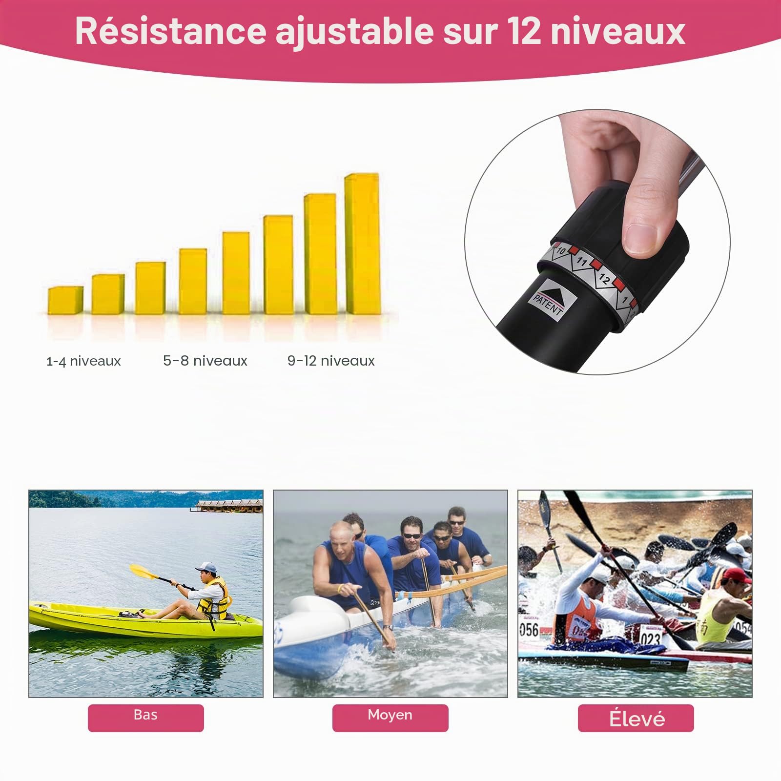 Rameur Pliable avec 12 Niveaux de Résistance - Appareil de Rameur Réglable pour la Maison - Charge Max : 120 kg - Écran LCD pour Fitness