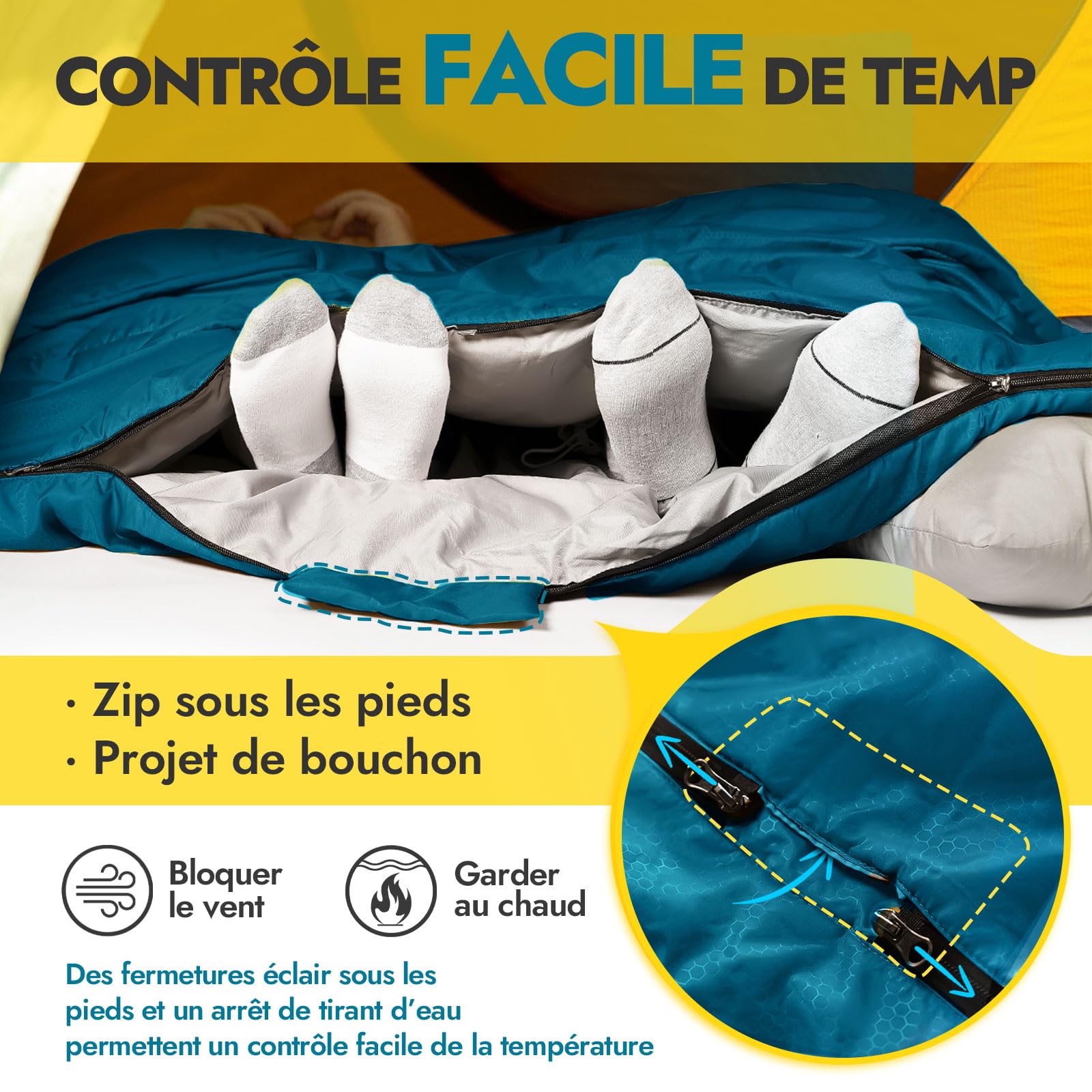 CANWAY Sac de Couchage Double XXL Sac de Couchage Couverture Sacs de Couchage 2 Personnes Sac de Couchage Extérieur Petit Sac de Couchage Coton