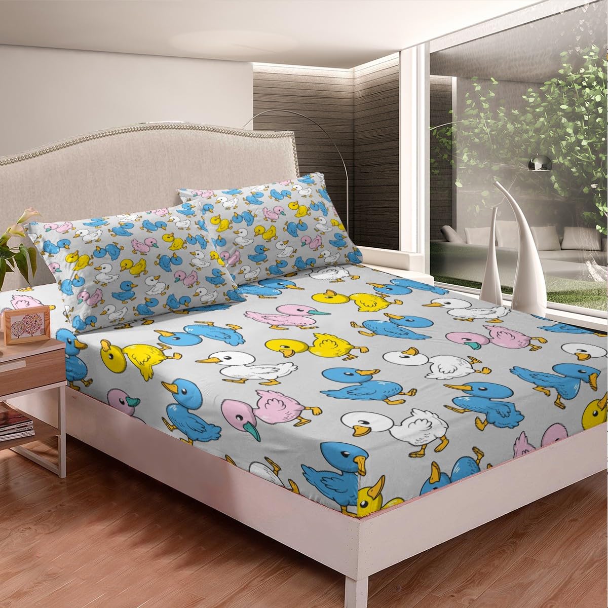 Erosebridal Spannbettlaken-Set Doppelbett – Honigbienen-Motiv, Gelb/weiß, Weiche Mikrofaser