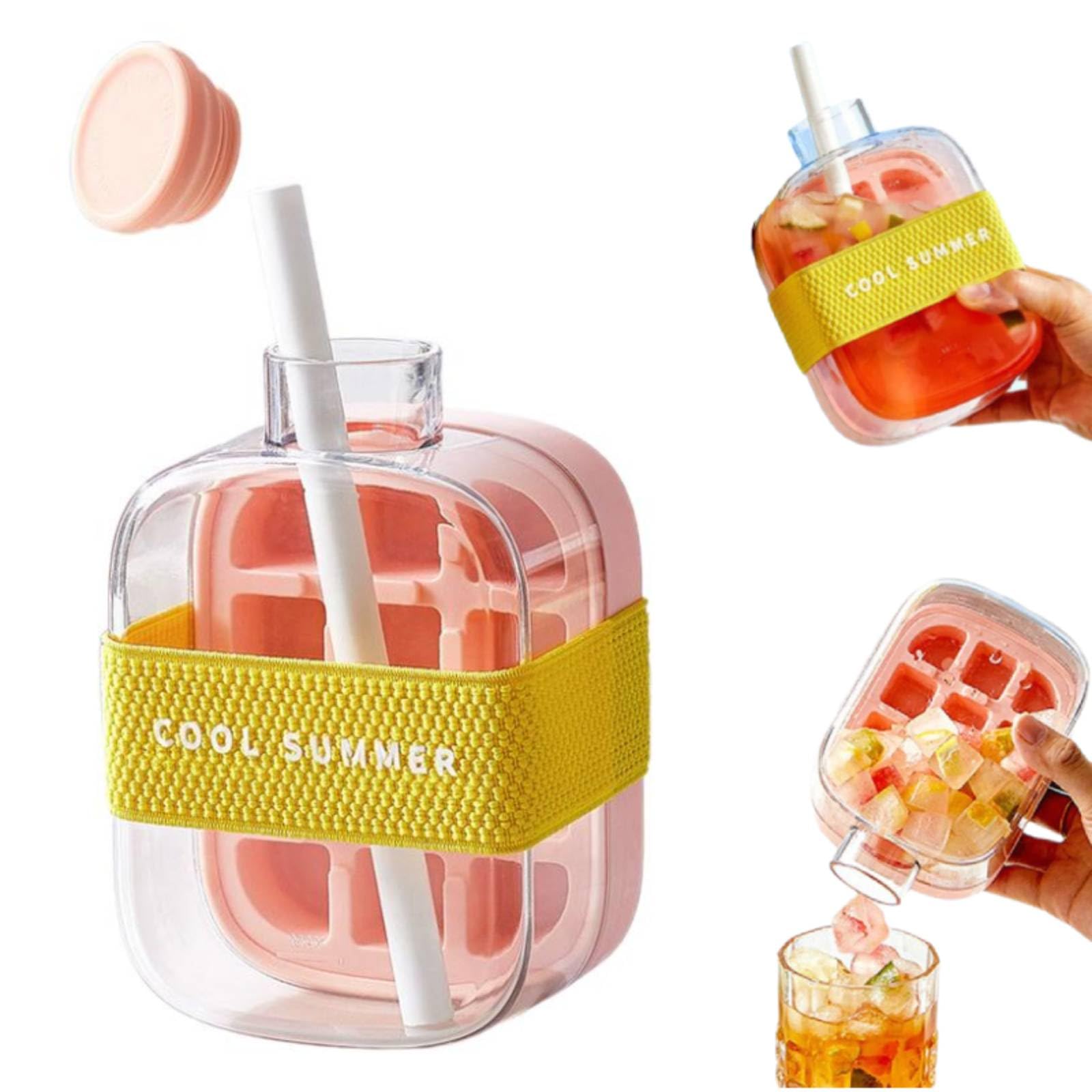 Bottiglia Per Cubetti Di Ghiaccio 2 In 1 - Con Vassoio, Rilascio One-Touch E Cannuccia - Foto 9