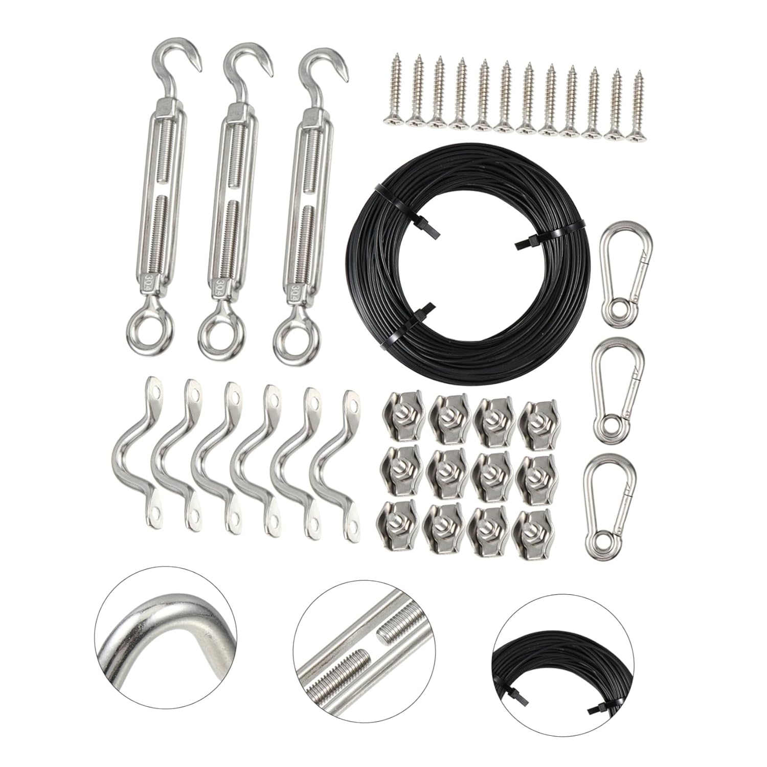 Ciieeo 1 Set String Light Suspension Kit of Stainless Steel Wire Rope with Hooks for Outdoor Lighting Picture Display and Clothesline Use Easy to Install Versatile and Space Saving