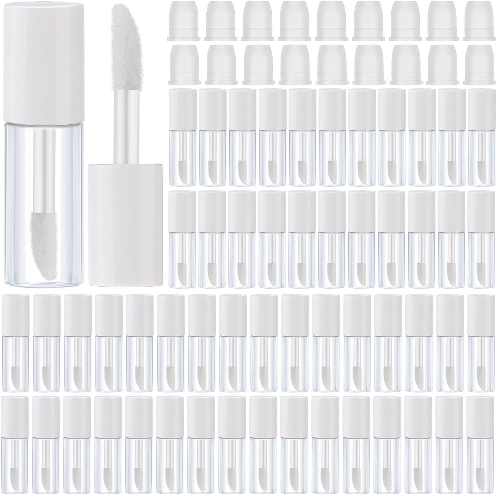Patelai 100 Pieces Clear Mini Lip Gloss Tube Refillable Empty Lip Balm Gloss Containers Bottles Transparent Mini Lipstick Containers for Women DIY Makeup(White,3ml)