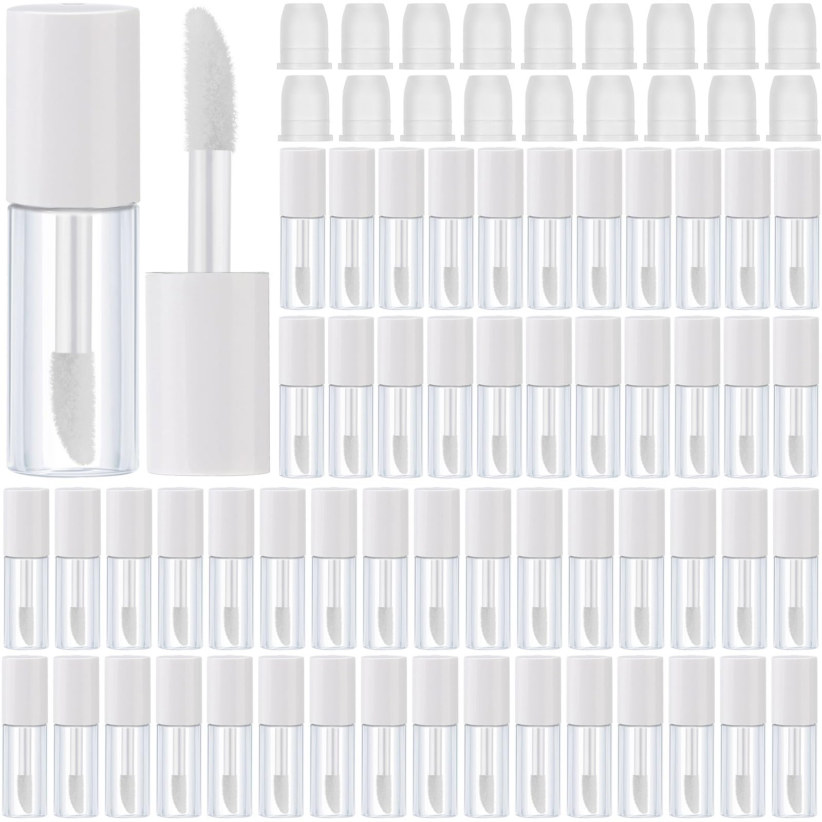 Patelai 100 Pieces Clear Mini Lip Gloss Tube Refillable Empty Lip Balm Gloss Containers Bottles Transparent Mini Lipstick Containers for Women DIY Makeup(White,3ml)