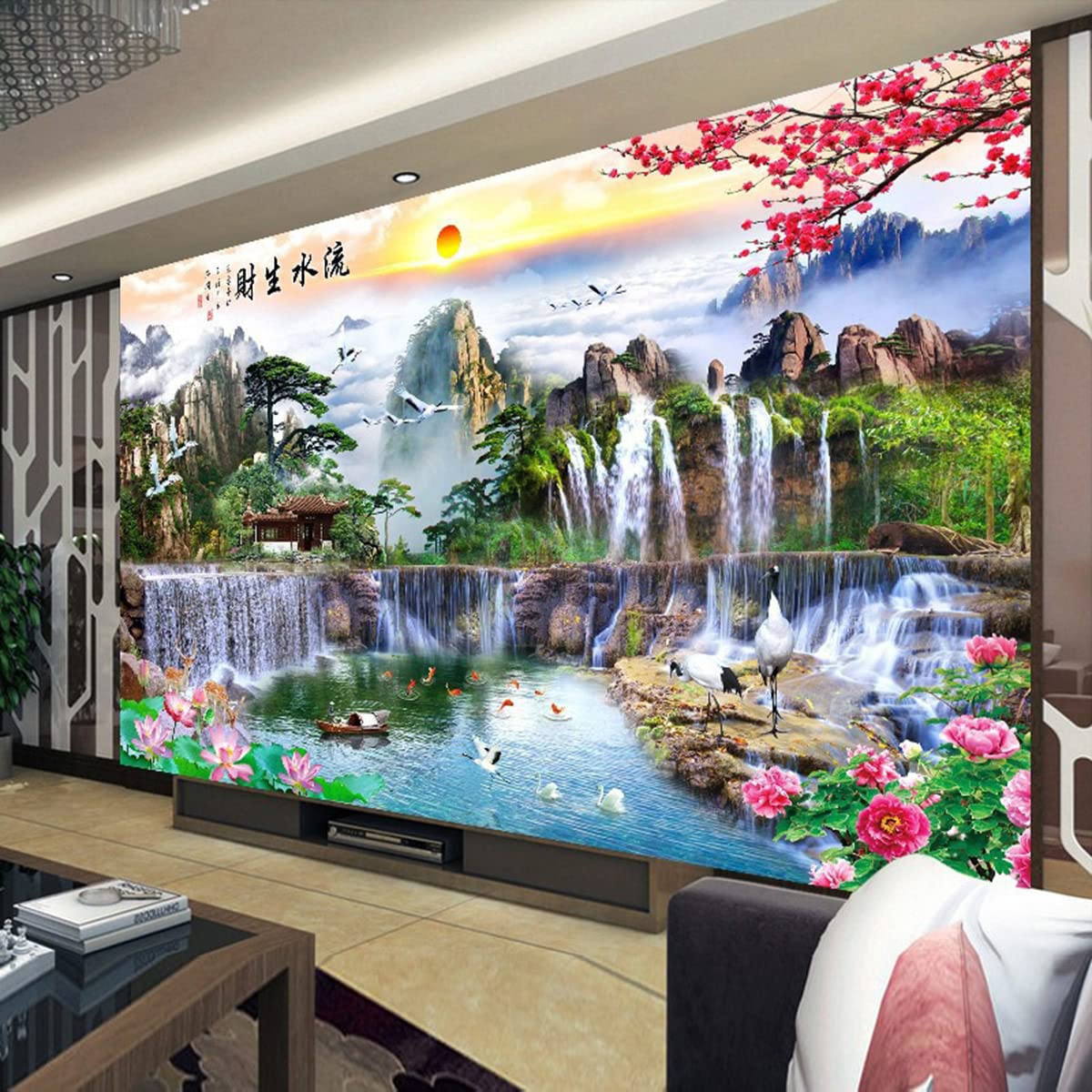 Instarry DIY 5D Broderie Diamant Grand Format Peinture de Paysage Chinois Decoration Murale Salon et Chambre 120x60 cm