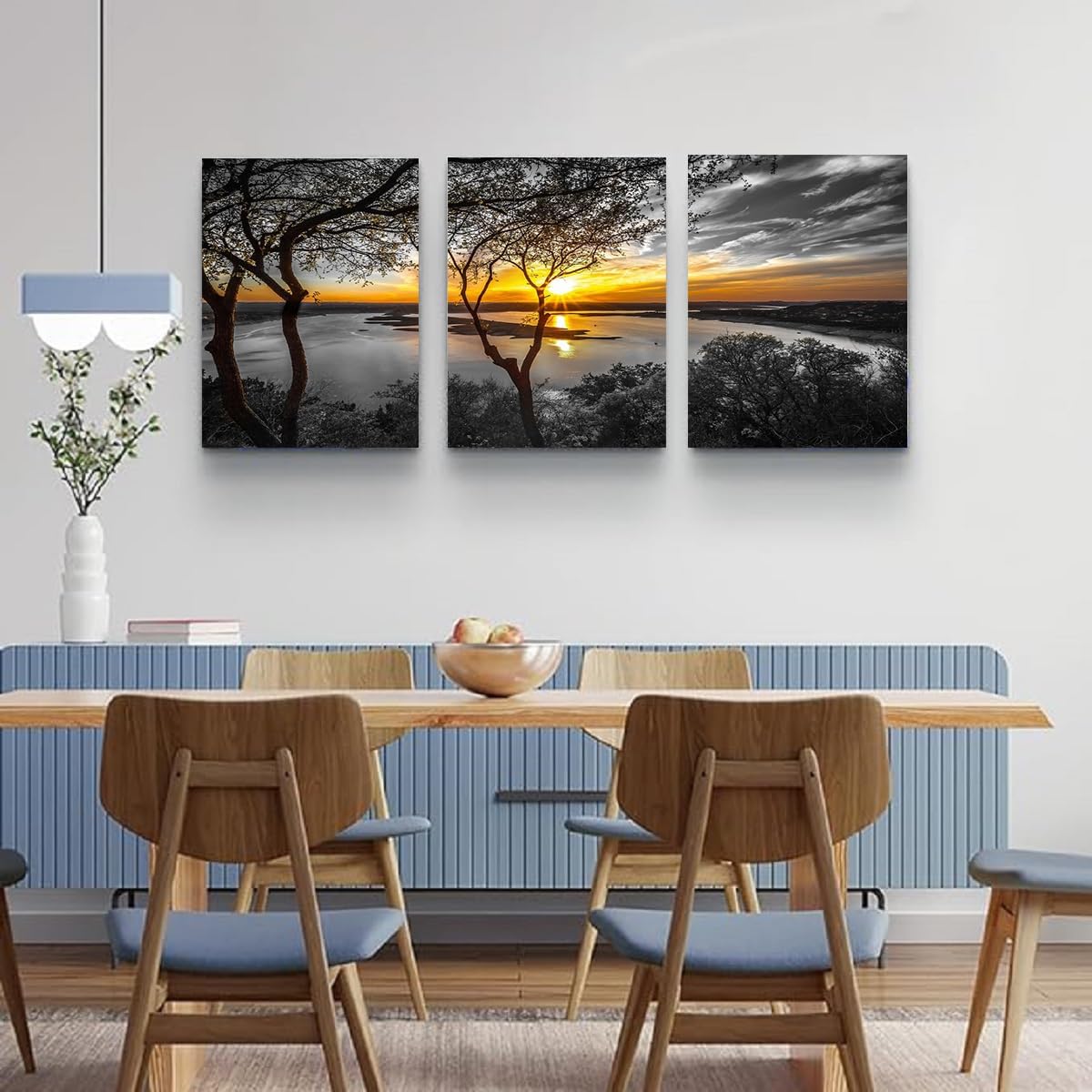 Yxbhhym Living Room Wall Decor Black and White Bathroom Wall Art Sunset Tree Picture Lake Painting Forest Gold Print Canvas Scenery Artwork Modern Landscape Sunrise Poster for Home Bedroom Décor image 4
