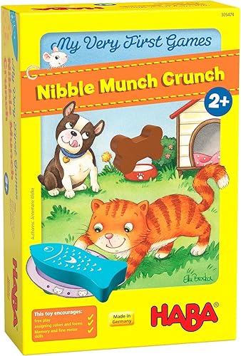 HABA Mis primeros juegos: un juego de memoria y juego para niños pequeños a partir de 2 años, Nibble Nibble Munch Crunch, actividades de aprendizaje