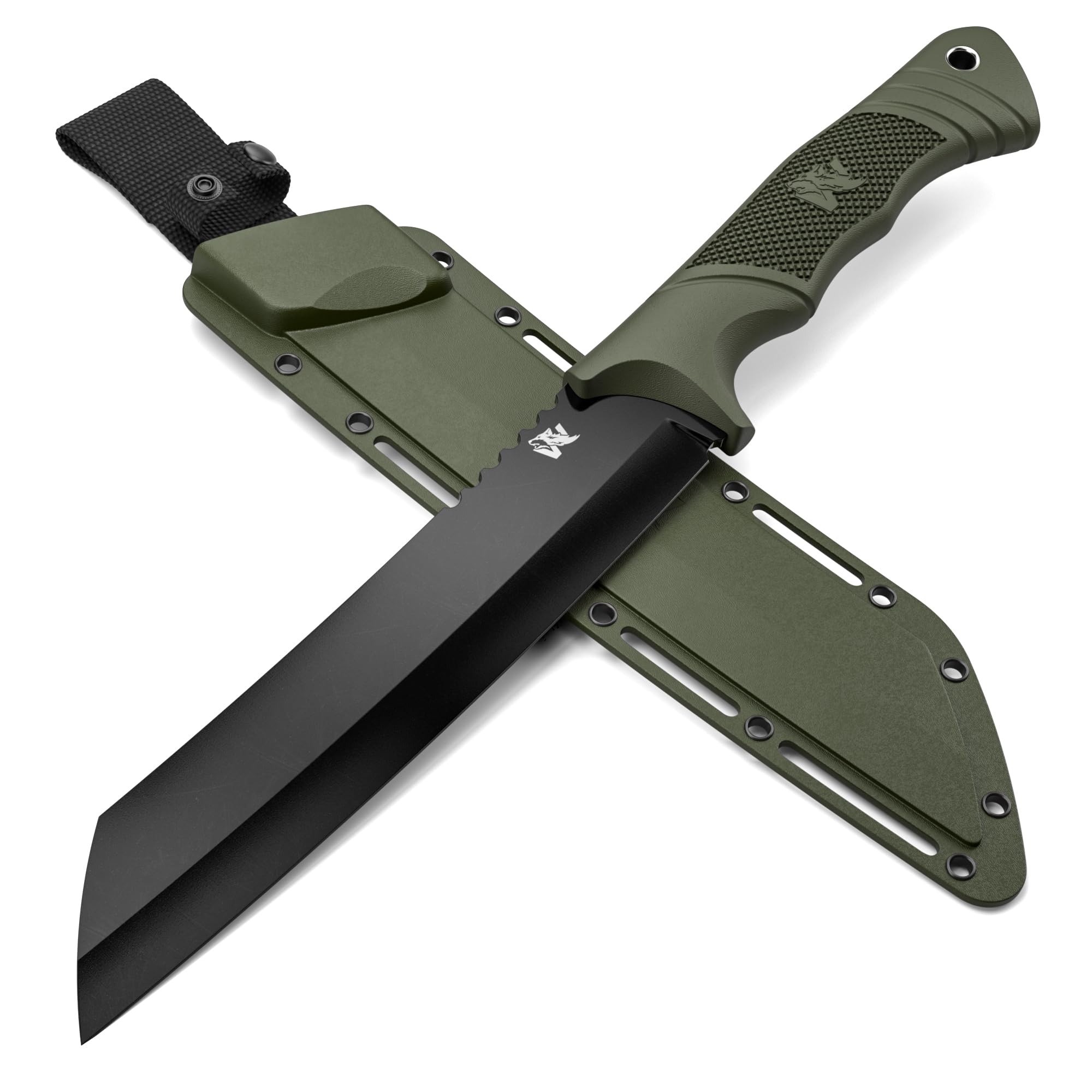 W Machete - Survival Machete Full Tang with Sheath - Strong D2 Steel Knife Machete for Cutting Trees, for Yard Work, and for Bushcrafting and Big Tactical Knife with TPE-Handle