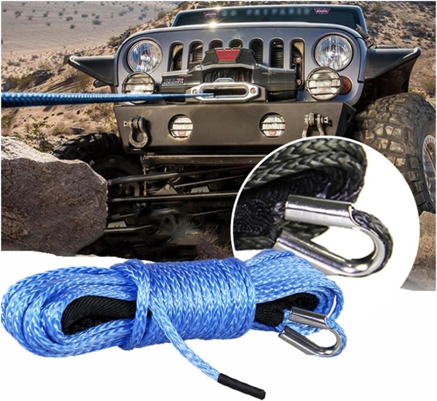 繊維ロープ（二重編組高靭性） 11Φ 100mフック付き - 小型エンジンウインチ ロープウインチ ポータブルウインチ ＤＯＣＭＡ社 日本総代理店  フォレストサプライ株式会社 15m x 6mm/7mm 合成繊維ウインチ牽引ロープ 5800ポンド/7700ポンド/9300ポンド ヘビーデューティー車両ウイン